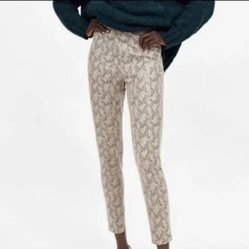 Zara Python Snakeskin Faux Suede Leggings Womens S Animal Print Side Zip